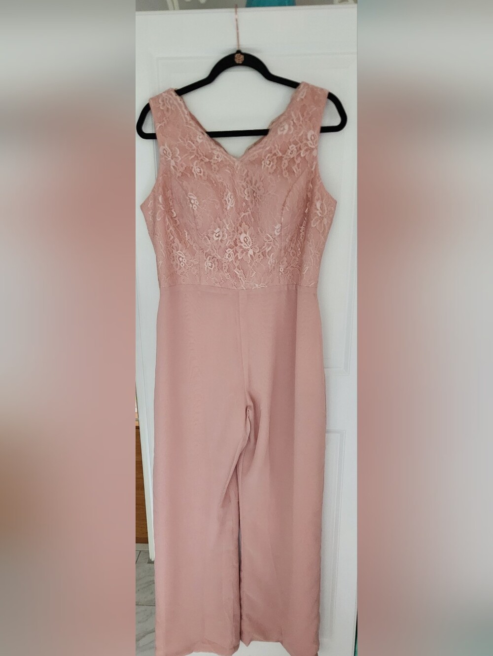 Blush Pink Lace Bodice Jumpsuit With Swing Sheer Jacket
